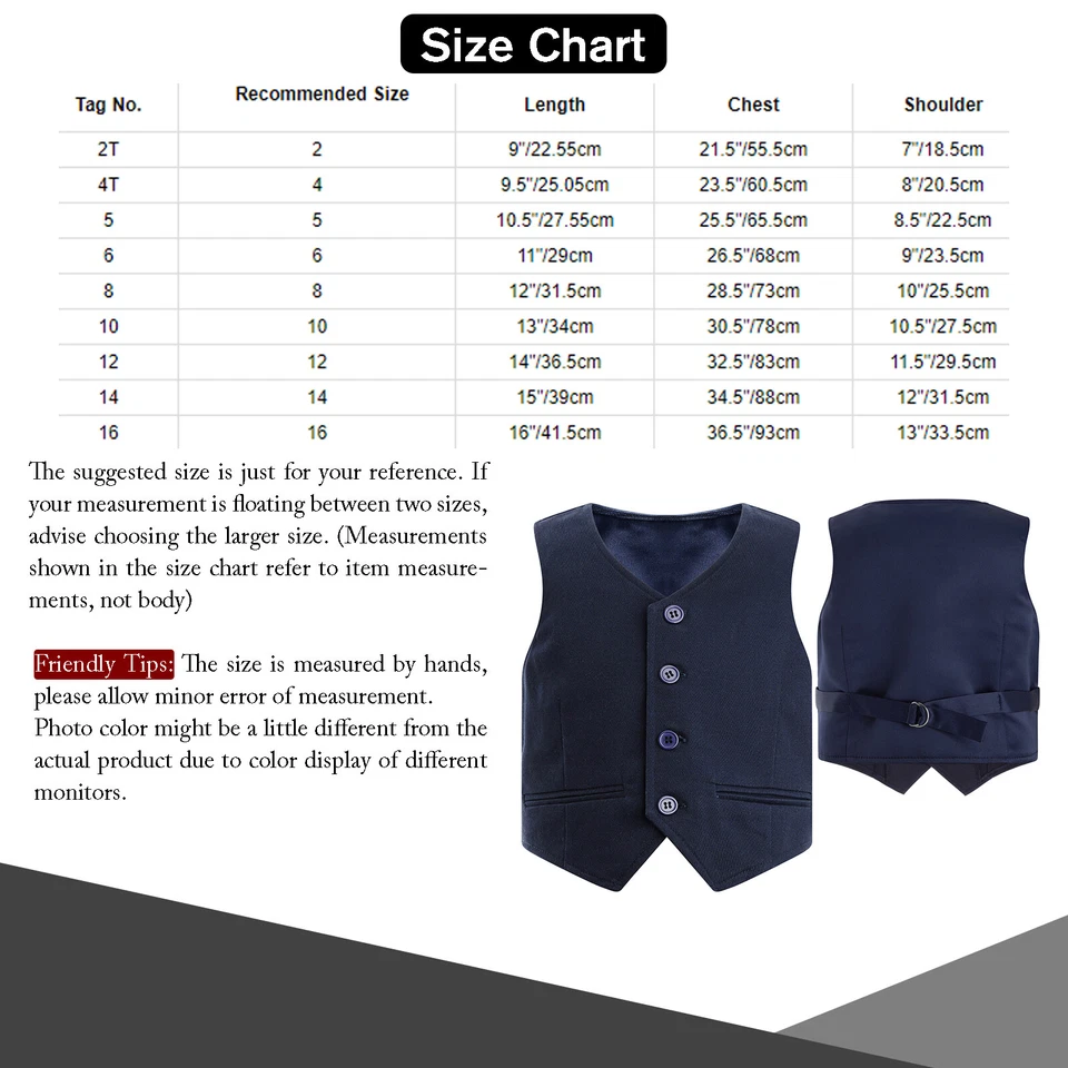 UK Boys 4 Button Solid Color Formal Suit Waistcoat Party Dressy Gentleman Vest - Image 3 of 3