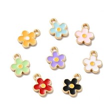 100Pcs Golden Alloy Enamel Charms Flower Charms Jewelry Making Crafts 12.5x10mm