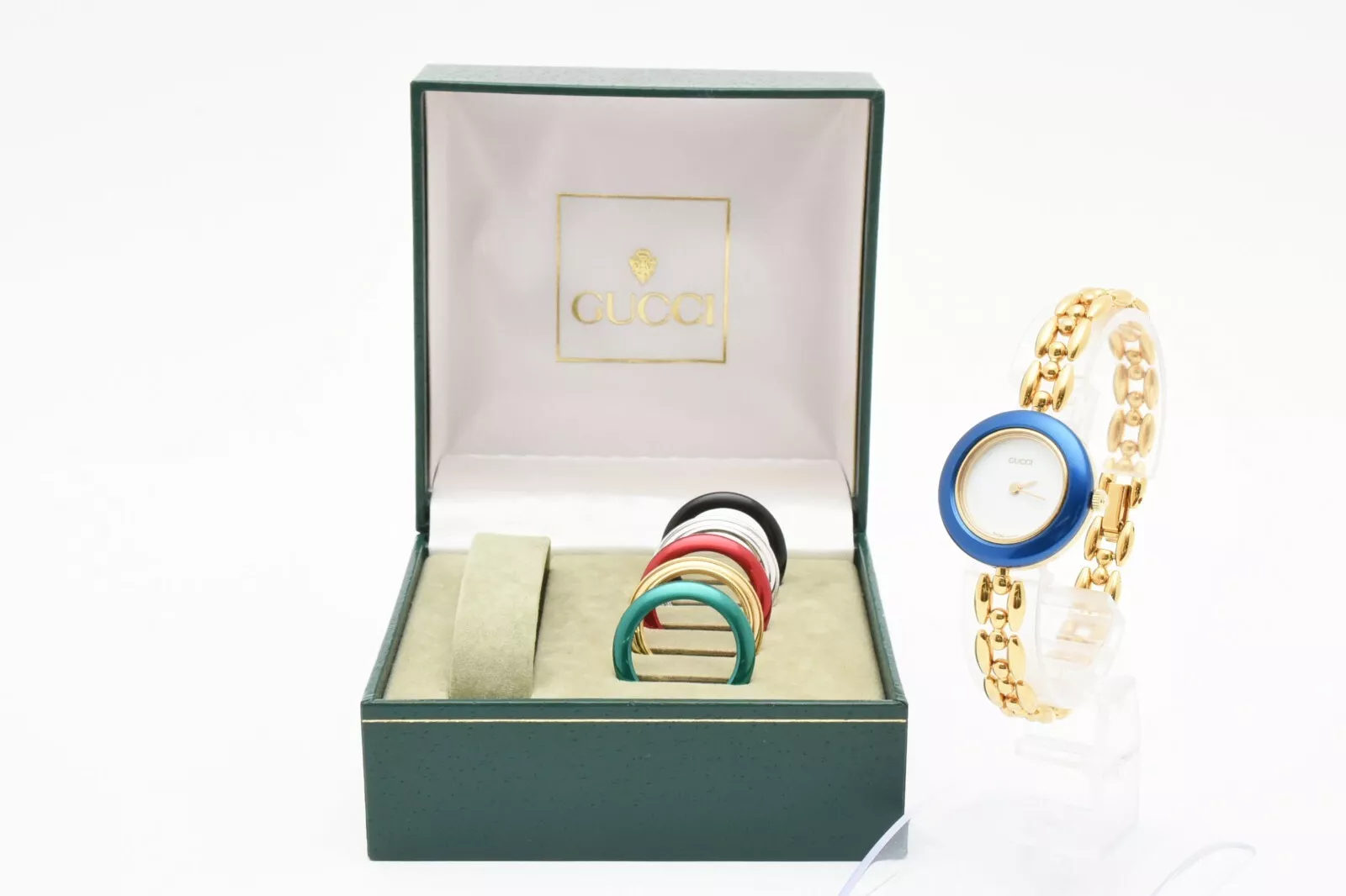 [NEUF dans sa boîte] Montre femme vintage GUCCI lunette à changement 11/12,2 6 couleurs Qz JAPON
