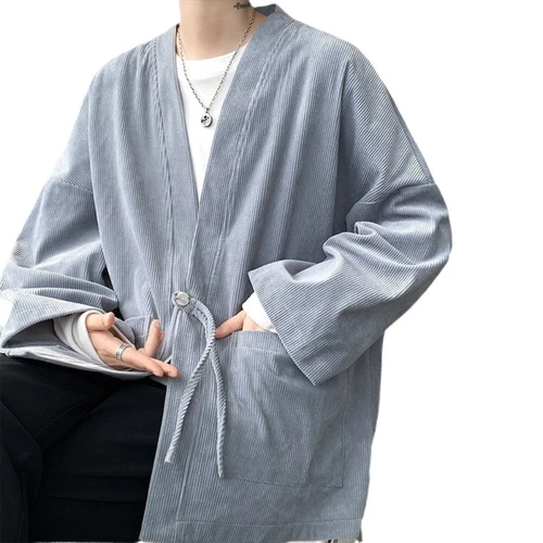 Men Corduroy Kimono Jacket Cardigan Japanese Coat Retro Outwear Loose Casual - Picture 7 of 20