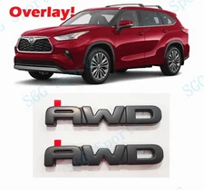 2PCS Matte Black Front Door AWD OVERLAY Letter Emblem Fit 2020+Toyota Highlander