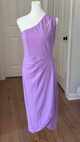 PRETTY GARDEN Midi Dress Sz M 8/10 One Shoulder Cutout Party Cocktail Stretch - Picture 5 of 20