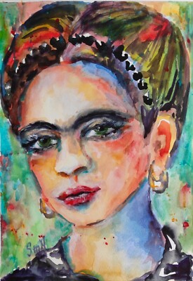 Original Emotional Art Frida Watercolor Modern Portrait Strong Woman Painting