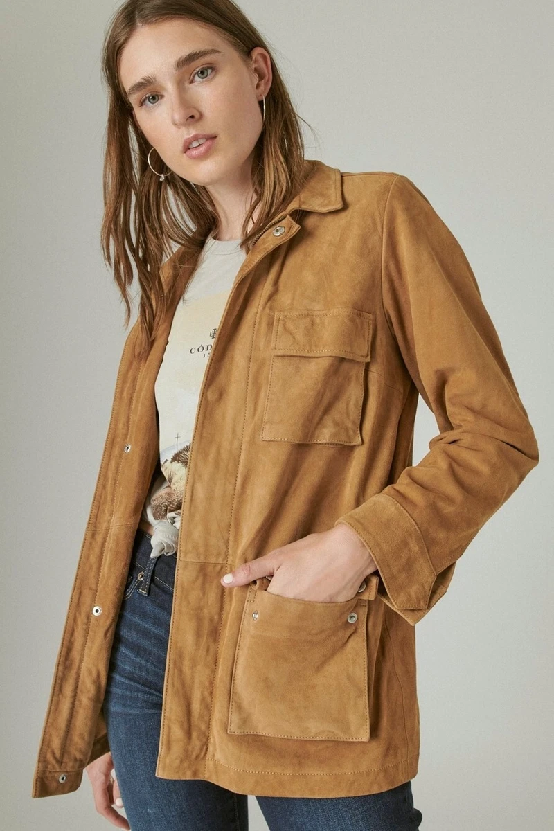 Lucky Brand Suede Utility Jacket Iced Coffee Size Large 499