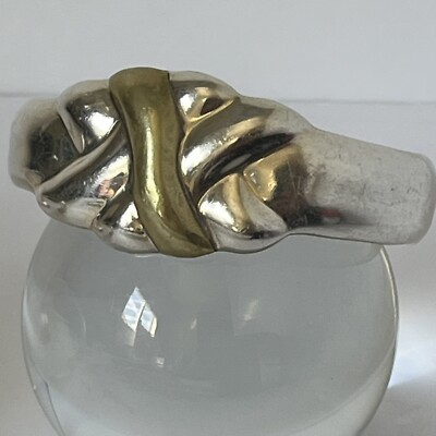 Sterling Silver Two-tone Braid Cuff Bracelet  TC-91 925 Mexico 6 x 1 W, 33.1 gms