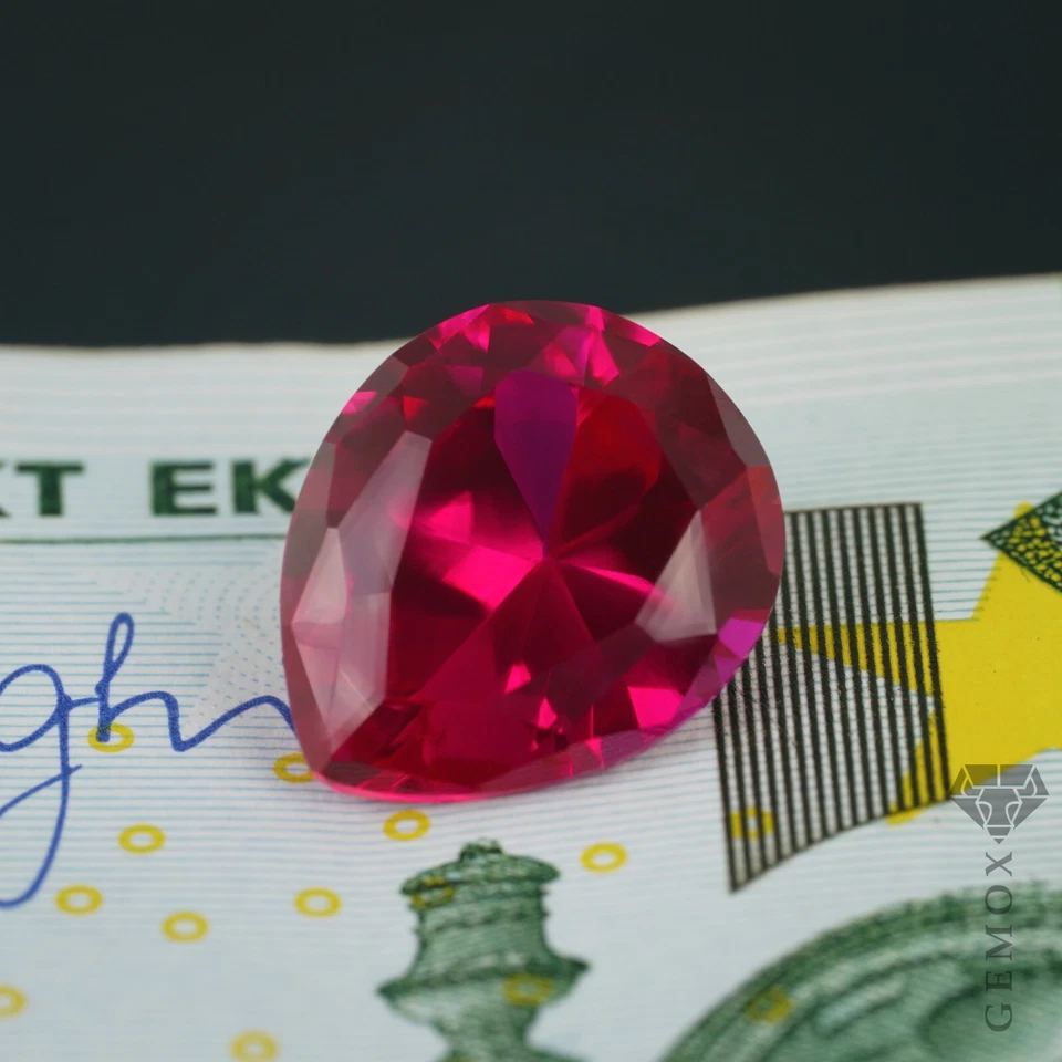 Ruby Loose Gemstone Genuine Lab-Grown Pear Cut Classic Raspberry Red Stone EU - Image 4 of 4