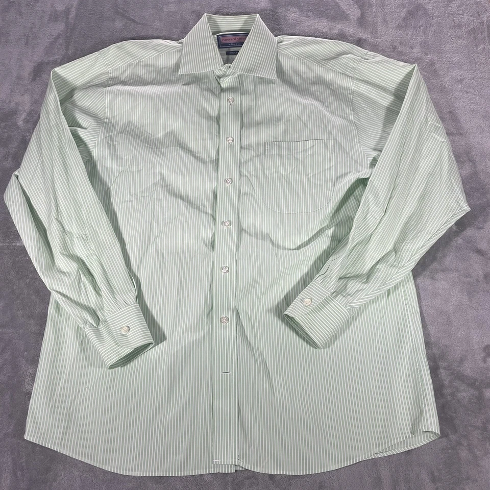 Camisa de vestir Vineyard Vines para hombre talla 16R años 100 2 capas verde/blanco a rayas Foto 4 de 4
