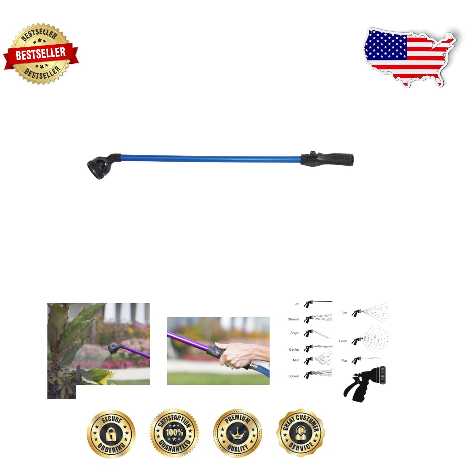 Lightweight 30-Inch Garden Water Wand with 9 Spray Patterns for Precision Care
