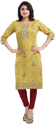 Damen Ethno Mode Party Kleid lang Kurti Tunika Kurta zitronengrün Shirt DP103
