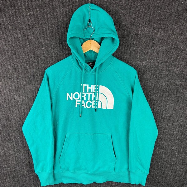 The North Face Womens Hoodie Size M Green Long Sleeve Pullover Logo Winter Warm