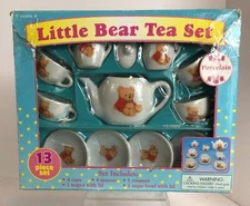 VINTAGE CHILD'S 13 PIECE MINIATURE PORCELAIN LITTLE BEAR TEA SET - ORIGINAL BOX