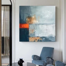 Hand Painted Abstract Painting Texture Acrylic Modern red Art Oil Painting blue