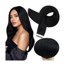 Full Shine Tape in Hair Extensions Human Hair, Jet Black 18 Inc... FAST USA SHIP