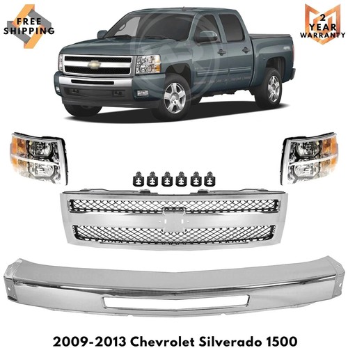 Front Bumper Chrome & Headlights Kit For 2007-2013 Chevrolet Silverado 1500