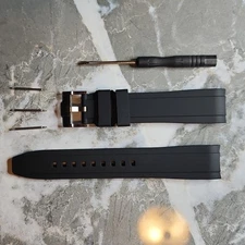 20mm Black Silicone Rubber Band Watch Strap with Curved Ends