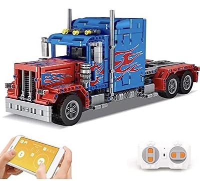 RC Semi Truck Building Blocks Set, Remote and App Controlled Model with Openi...