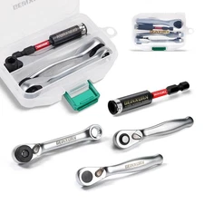 Mini Ratchet Wrench& Bit Holder Set 4 Pcs, 1/4" Drive Ratchet Handle Wrench, ...