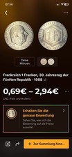 Coin France Dran 1 Franc, 30th Anniversary of the Fifth Republic 1988