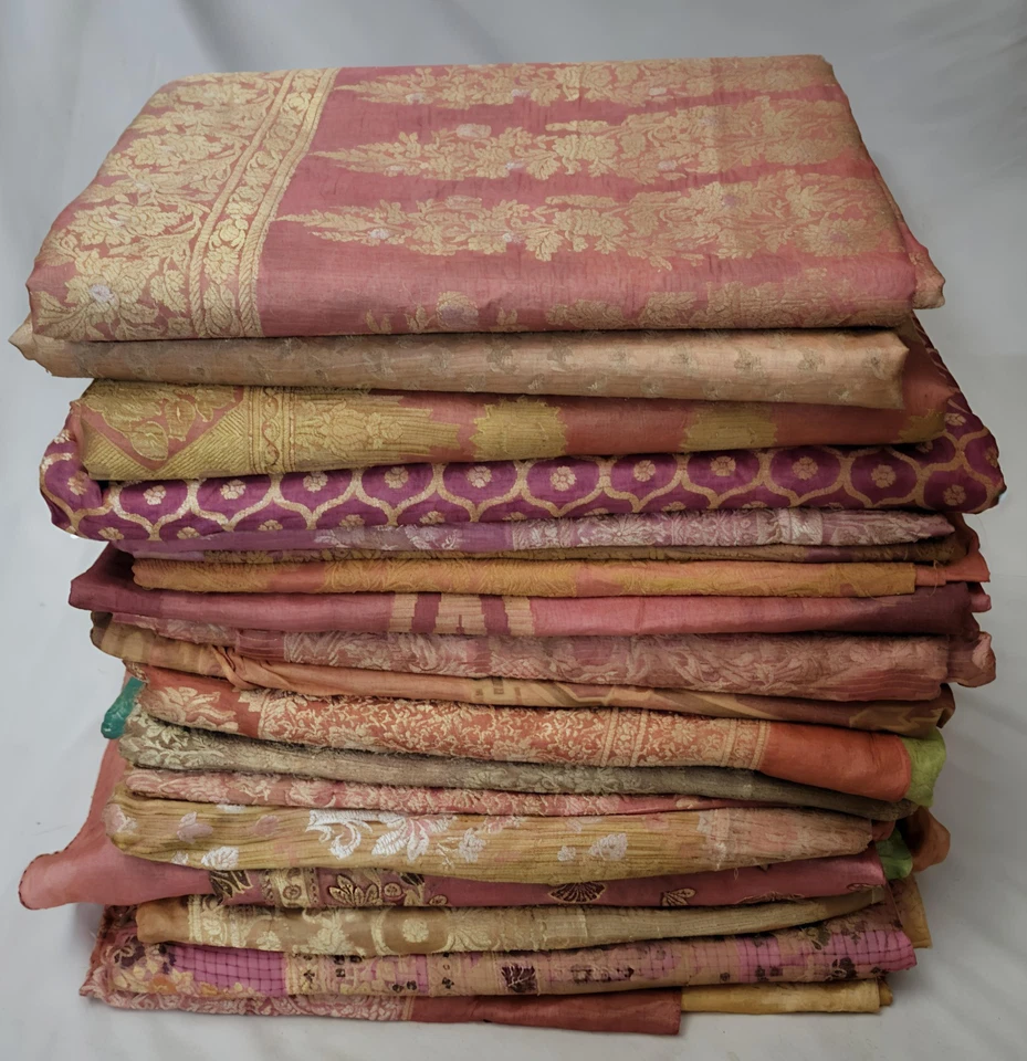 复古纱丽批发大量新娘 Banarasi 锦缎纱丽 100% 纯丝绸织物 — 第 4/4 张图片