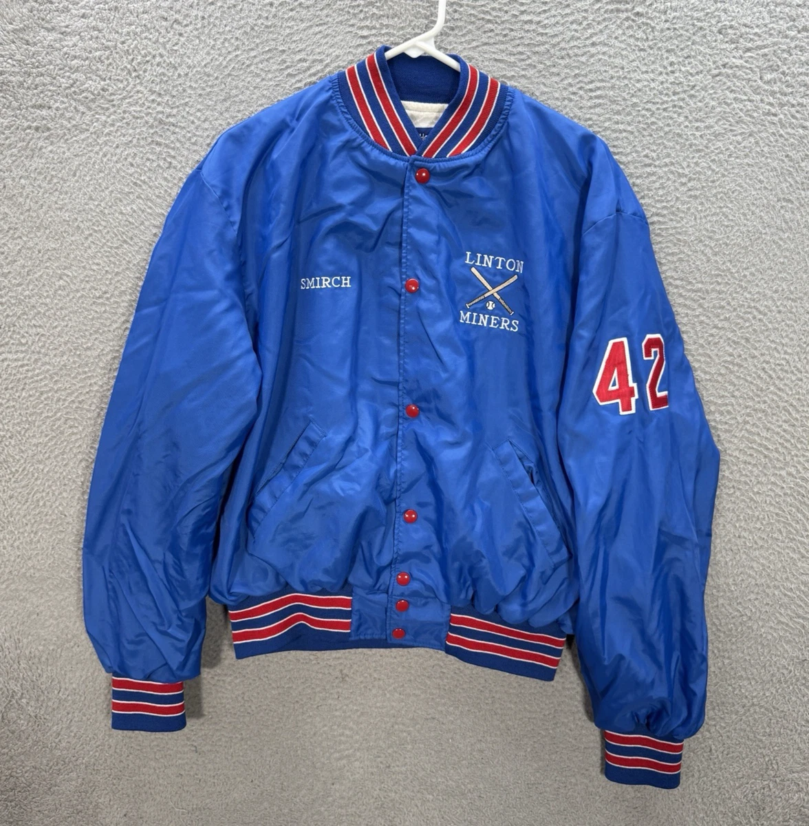 Vintage Holloway Jacket Adult XL Blue Satin Bomber Embroidered