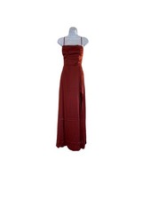 Lulus Satin Maxi Dress Straps And Side Leg Split, Bridal,Cocktail New W Tags
