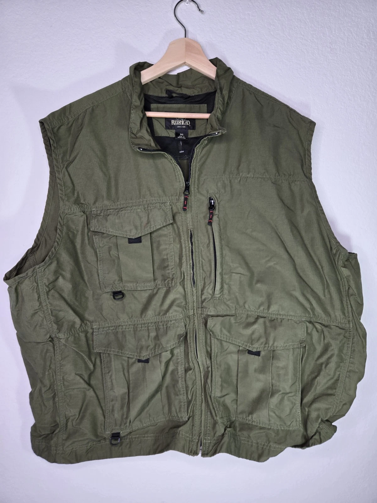 Red Head Vest Mens 3XL Green Hunting Fishing Full Zip Cargo Pockets Ripstop