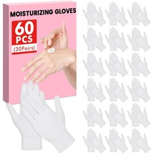 UGODAR 60 Pcs White Cotton Gloves for Dry Hands Sleeping, Soft Moisturizing Over
