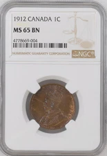 1912 CANADA 1 CENT NGC CERTIFIED COIN MS 65 BN