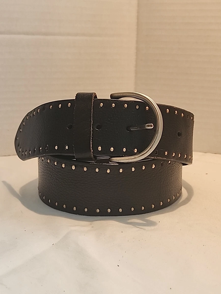 Coldwater Creek 3” wide 2- buckle belt leather with brass hardware Excellent Large Wide White Woven Leather Belt Brass Buckle Coldwater  main image 4