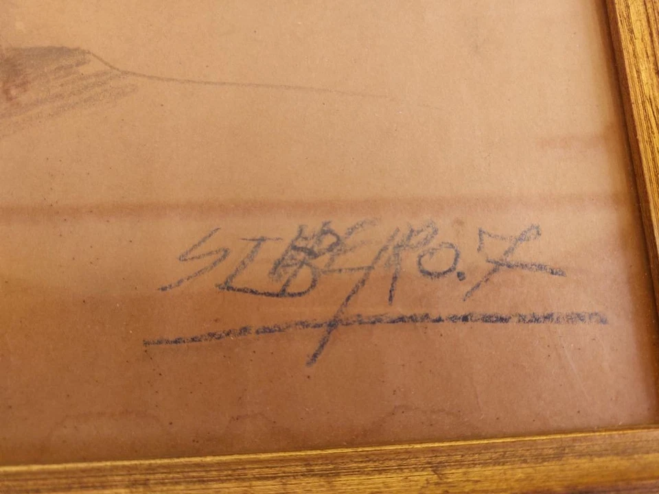 GRANDE QUADRO DIPINTO DISEGNO SU CARTA NUDO DI DONNA IN CORNICE - Immagine 3 di 4