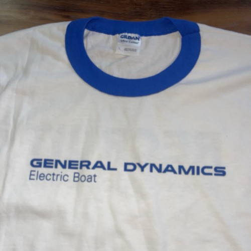 General Dynamics Electric Boat Employee Ringer TShirt Men’s Large L White Blue - Picture 2 of 9