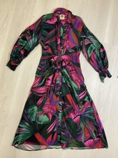 Farm Rio midnight leaves long s leeve, midi dr ess, ties on the front - Size S