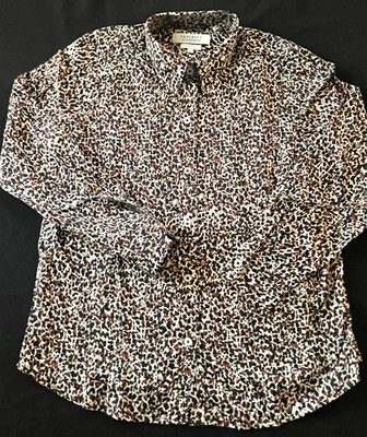 FOXCROFT (Appleseed's) Animal Print Wrinkle-Free Shirt-Black/Brown-NIP PETITE 4