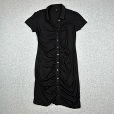 Shein T Shirt Dress Womens M Black Collared Button Up Short Sleeve Chic Modern