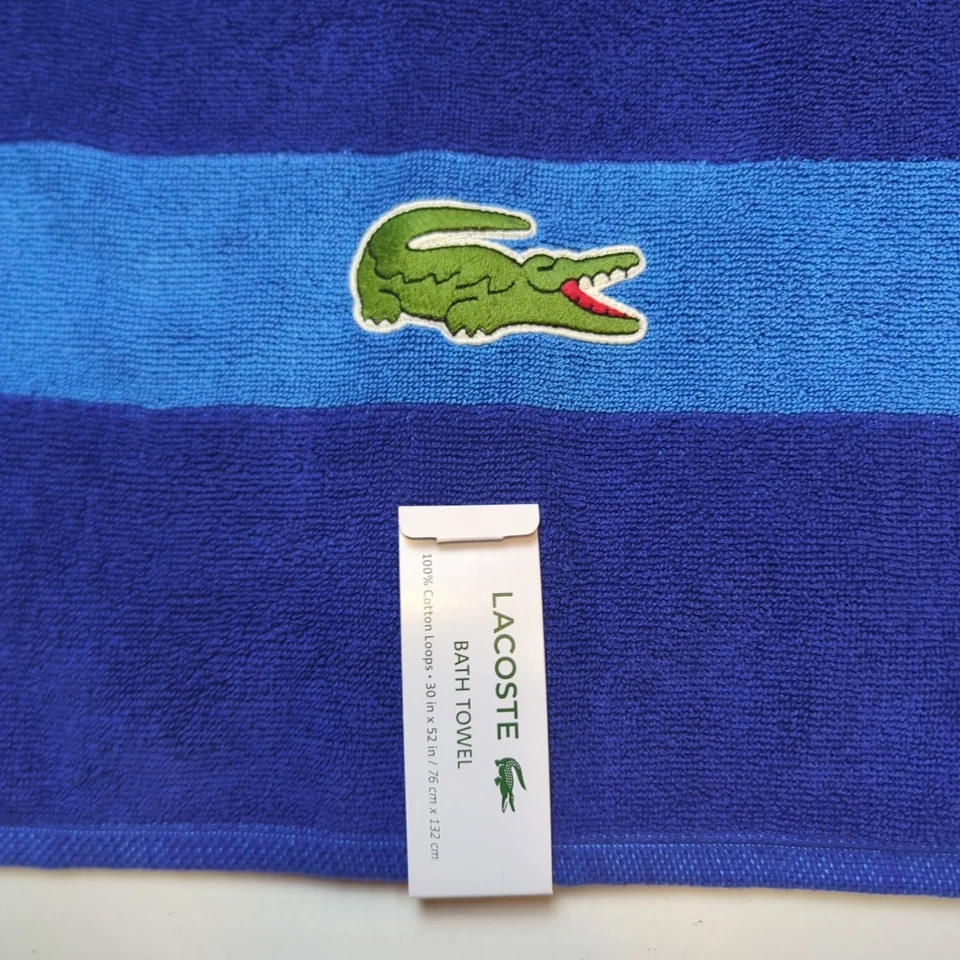 Nova toalha de banho Lacoste 100% algodão azul 30x52 pol. Logotipo bordado de crocodilo  - Imagem 2 de 4