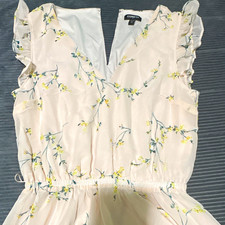 Express Women’s S Mini Dress White Floral V-Neck Sleeveless Ruffle Pullover
