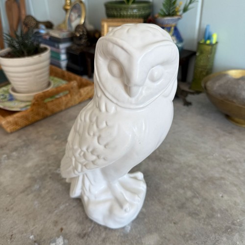 White Ceramic Owl Figurine By Tosal - 11" Tall Decorative Vintage Home Décor - Picture 3 of 8
