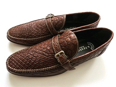 TESTONI Brown Crocodile Alligator Leather Shoes Loafers 10  display picture 2