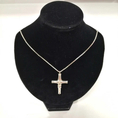 Collana GUCCI croce in argento 925 bambù ottima #1066