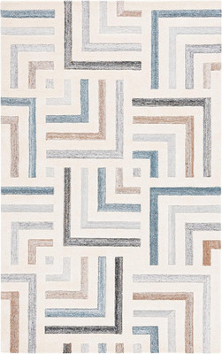 Mid-Century Modern Ivory & Grey Area Rug - 3' X 5' Handmade Wool