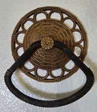 Vintage Rattan Style Wall Towel Ring Holder Boho Decor Brown Wicker Look