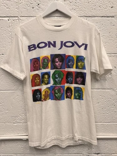 White Vintage Bon Jovi Keep The Faith Tour 93 Concert T-Shir Vintage vintage concert t-shirt, vintage, size L, single stitch, B+ condition