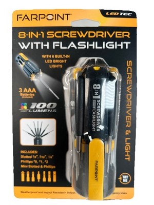 Farpoint 8-in-1 Screwdriver Flashlight Multi-Tool Multi-Function 100 Lumens NEW