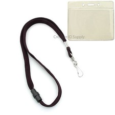 50 BREAKAWAY NECK LANYARD WITH HOOK BLACK  50 CLEAR VINYL ID BADGE HOLDERS