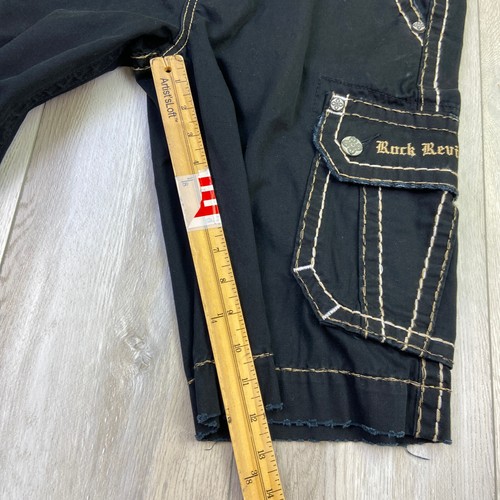 Rock Revival Shorts Mens 32 Classic Cargo Black Distressed Embroidered Men NWOT - Picture 8 of 14