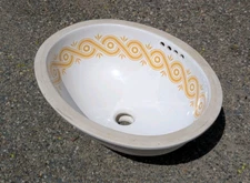 RHEEM Vtg Ceramic Porcelain Oval Bowl Bathroom SINK Mid Century Pattern