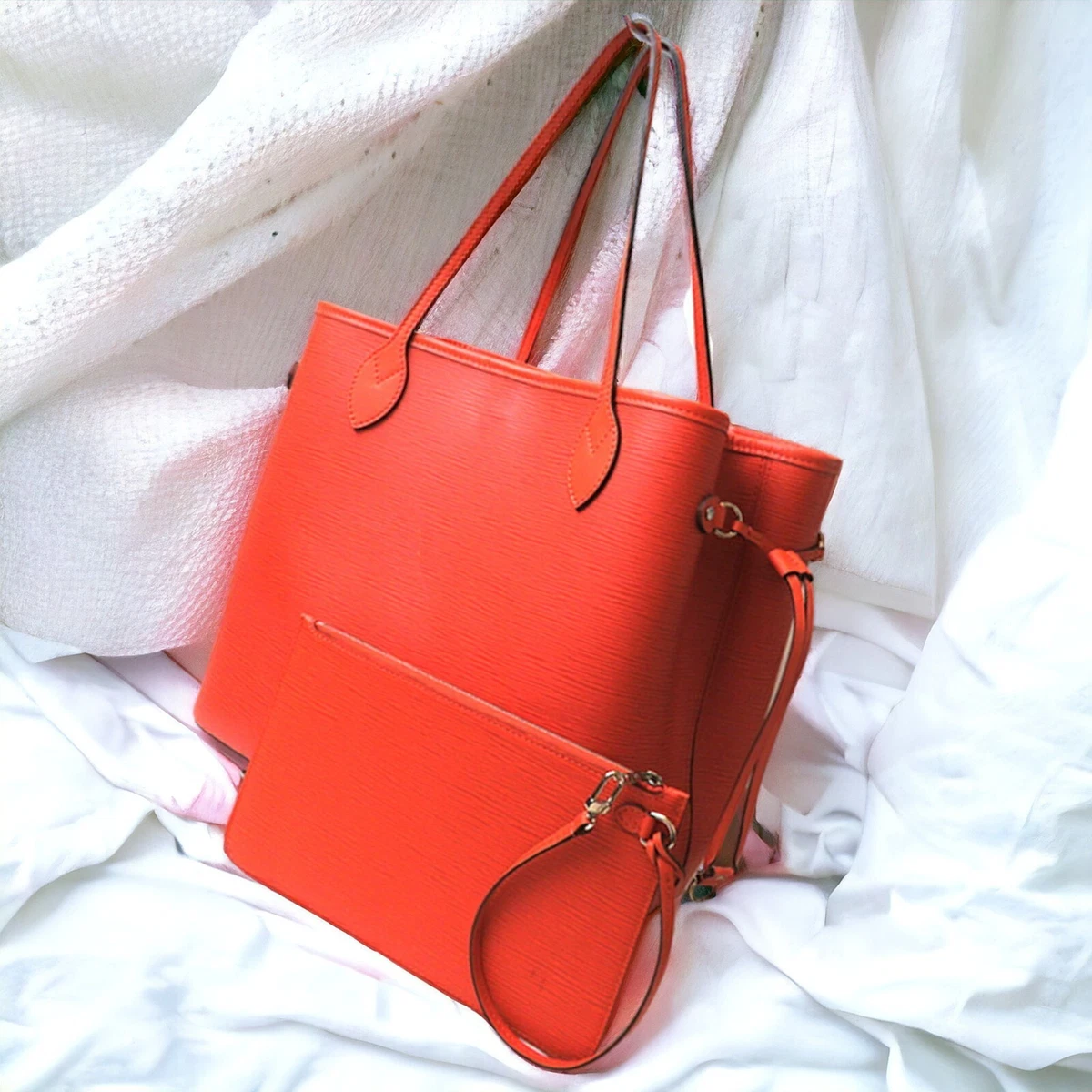 LOUIS VUITTON M41159 Epi Neverfull MM Orange Tote Bag w/Pouch USED  