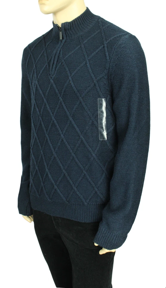 NEW PERRY ELLIS HALF ZIP WOOL BLEND BLUE ARGYLE PULLOVER SWEATER XL $89 - Image 2 of 3