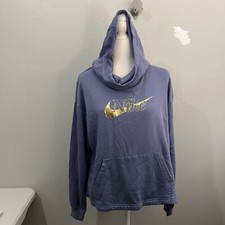 Nike Purple Sweatshirt Hoodie Funnel Neck Gold Logo Women Medium