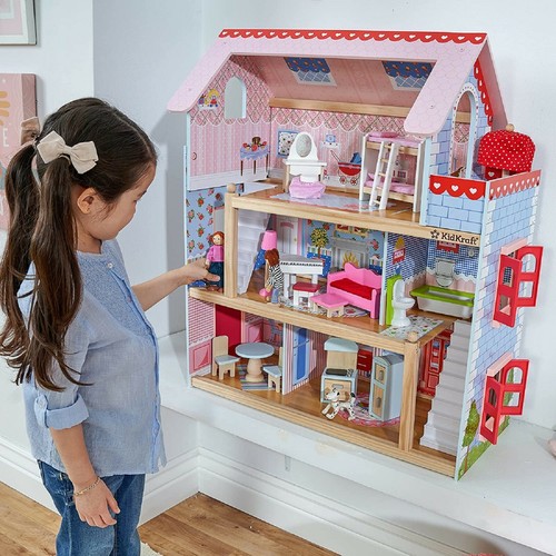 Casa De Muñecas Barbie Para Niñas De Madera Con Juego De Muebles Incluido - Picture 10 of 12